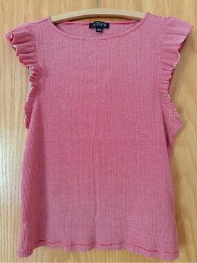 J. Crew Vintage Rib Ruffle Sleeve Tank Red Americana